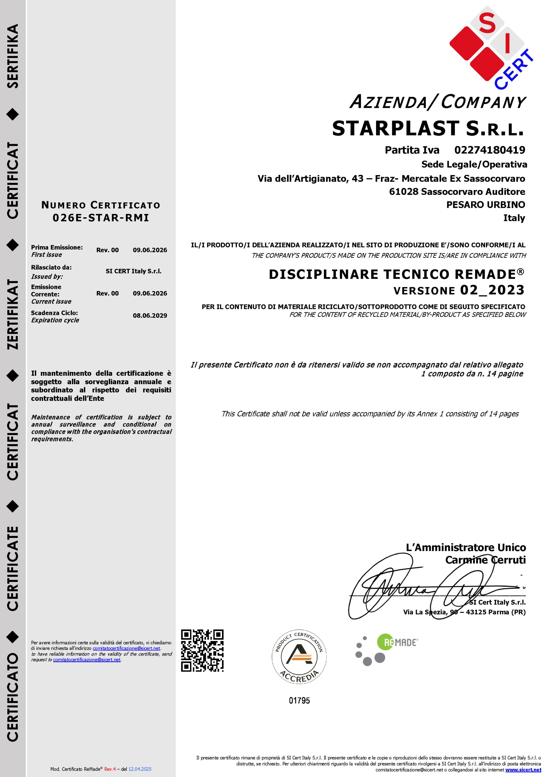 Certificazione CAM Starplast